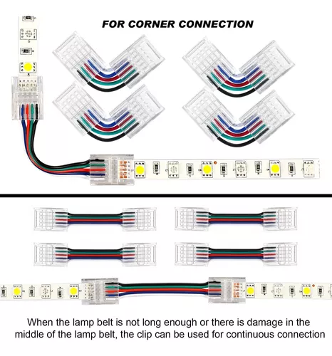  20 conectores de tira LED – Conectores de luz LED, conectores  LED de 4 pines de 0.394 in para tiras de luces, conectores de tira de luz  LED transparentes, conectores de