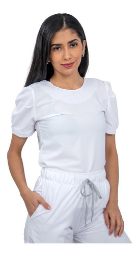 Pijama Quirúrgica Mujer Jogger Stretch Antifluido Scrub Eliz Blanco Liso Xs Corte Recto 0