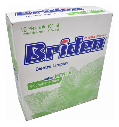 10 Pastas Dental Briden 100ml Sin Flúor Sabor Menta
