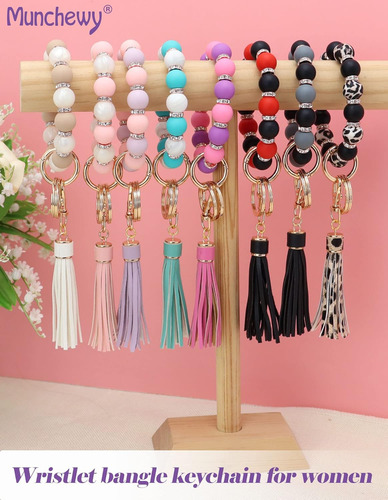 Llavero De Silicona Para Mujer, Pulsera Elástica Con Cuentas