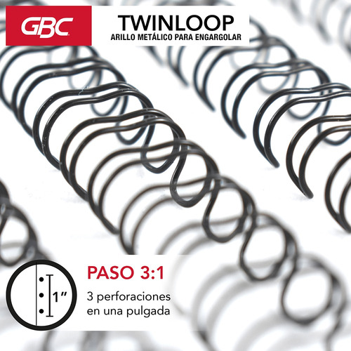 Arillo Metálico Twinloop Gbc M500144 7/16 Pulgadas-100 Pzs