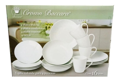 Vajillas Hecha De Porcelana Blanca 16 Pz Crown Baccara Cst