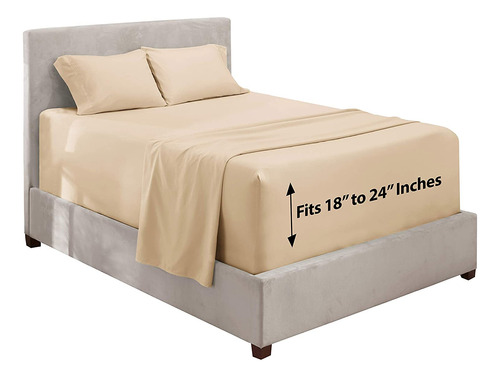 Sábana Ajustable Extra Profunda De 4 Piezas Cama Bolsi...