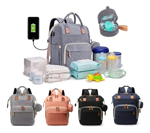 Pañalera Tipo Morral Multifuncional Bolsillos Termicos Y Usb