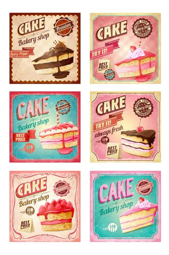 6 Carteles Metalicos Cupcake Pasteles Letreros 20x20 Cms C/u