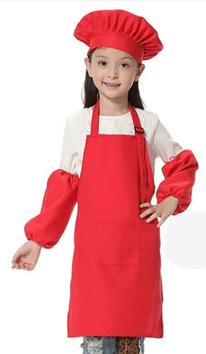 Set Chef Delantal + Gorro Infantil Rojo Sin Mangas 