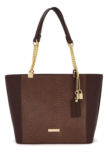 Bolsa Tote Andrea Textura Cocodrilo Para Mujer Café Obscuro