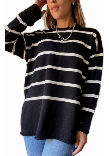 Sweater Oversize Rayado Con Tajos Bremer Mujer