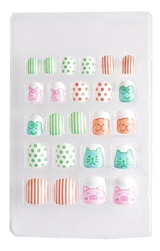 Yunail Nuevos Animales Lindos Niños Uñas Postizas 24 Unids