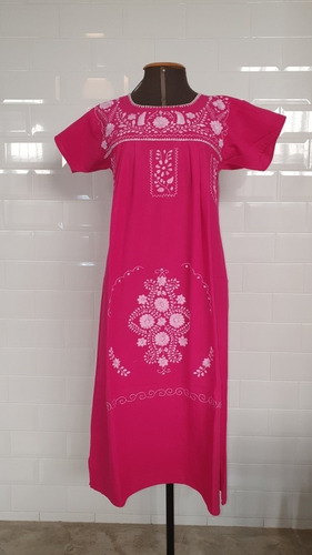 Vestido Mexicano Midi Com Manga Algodão Bordado A Mão Varal