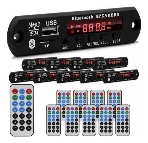 Kit 10 Placas De Amplificador Módulo Bluetooth Usb Sd P2 Fm