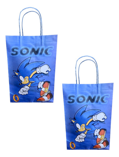 Bolsa De Papel Kraft Para Dulces Sonic Regalo Pack 10 M2