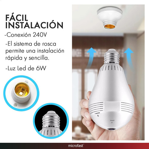 Cámara Seguridad Espía Foco 360 2mp Hd 1080p Wifi Nocturna