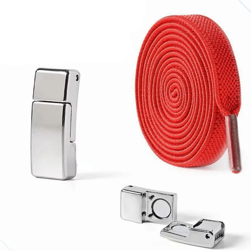 Cadarço Elástico Com Fecho Magnético Metal Cores Par Cor Vermelho