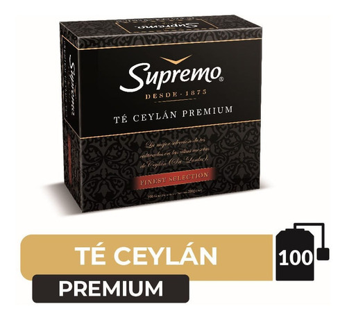 Imagen 1 de 2 de Té Supremo Premium Ceylán 100 Bolsitas