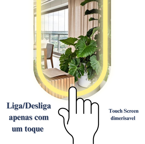 Espelho Oval Jateado Lapidado 50x70cm Touch Led Sensor Luxo