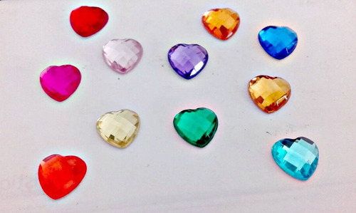 100 Corazones Falso Strass Gema Brillo Colores Surtidos 10mm