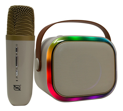 Bocina Bluetooth Karaoke Microfono Bt Fm Microsd Usb Aux Color Beige