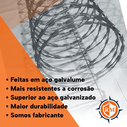Concertina Dupla Clipada 45cm Aço Galvalume Rende 8 Metros + Kit De Instação Resistente A Corrosão Segurança Residencial Comercial Rural Muro Portão Alambrados Cerca De Proteção Direto Da Fábrica