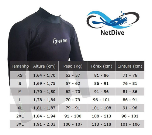 Camiseta Manga Longa Em 100% Neoprene De 1,5 Mm Fun Dive