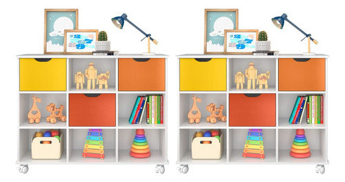 Kit 2 Nichos Organizadores 3 Gavetas Com Rodízios Branco/col
