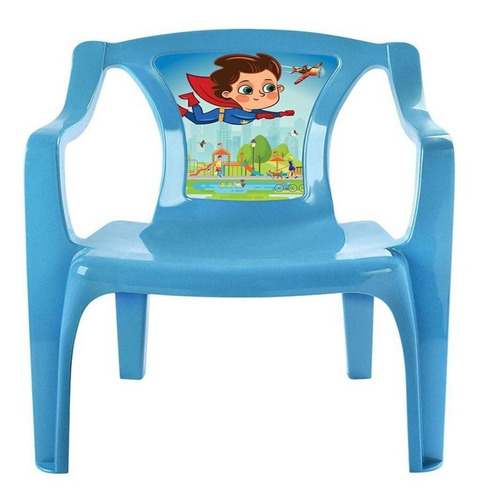 Cadeira Poltrona Infantil Super Heroi Plastica Azul Arqplast