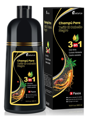 Black Hair Dye Shampoo 3 In 1, Shampoo Para Canas Con