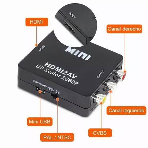 Adaptador HDMI - Conversor de señal HDMI a AV/RCA 1080p INF