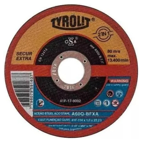 Disco Corte Tyrolit Secur 4.5 114 X 1.0mm 2 En 1 X 25 Unid
