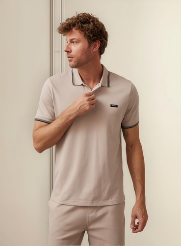 Polo Stretch Metal Button Beige Calvin Klein