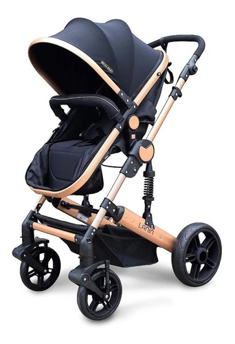 Cochecito de paseo Mega Baby Lanin travel system negro con chasis color dorado
