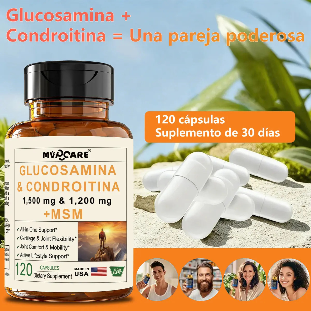 Glucosamina y Condroitina MVPCARE con MSM, Curcumina y Quercetina para Articulaciones y Huesos – 120 Cápsulas