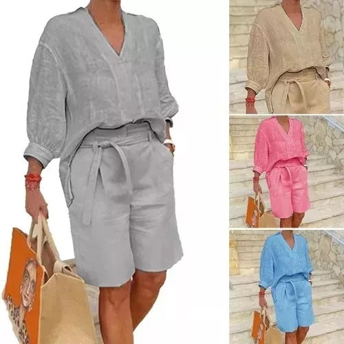 Conjunto De Camisa Y Pantalón De Lino Y Algodón Para Mujer