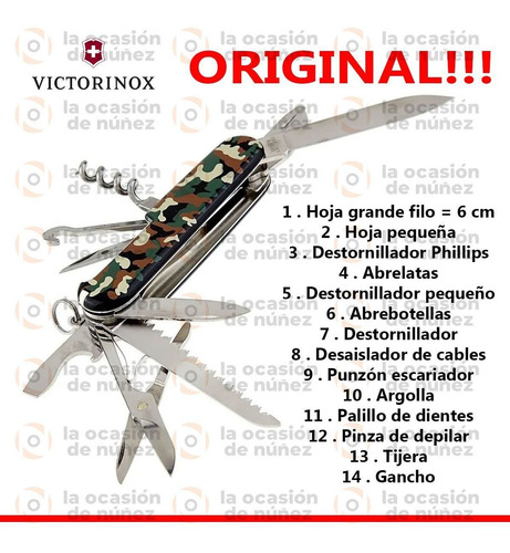Imagen 2 de 7 de Cortaplumas Victorinox Climber Suiza 14 Usos Camo + Funda