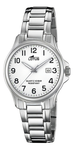 Reloj De Mujer Lotus Acero Inoxidable Reloj Pulsera Clasico Correa Plateado Bisel Plateado Fondo Plateado