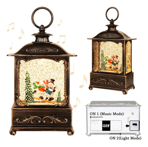 Linterna De Navidad Usb Con Globo De Nieve Y Música