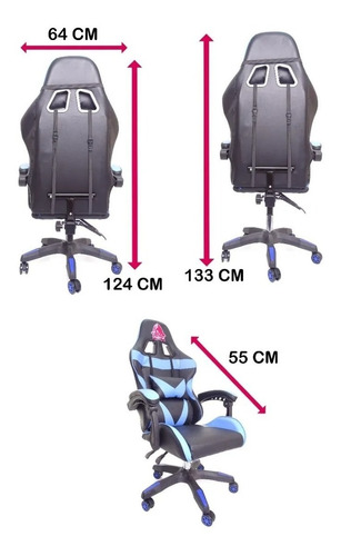 Imagen 5 de 10 de Silla Gamer Profesional Reclinable Natpro Azul / Roja