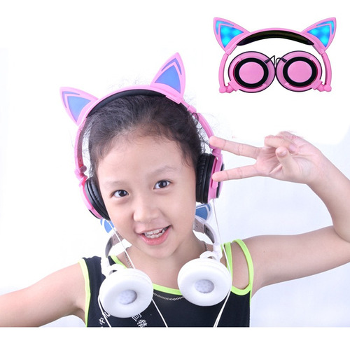 Auriculares Plegables Con Cable Led Con Oreja De Gato