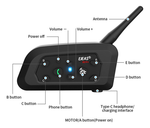 Intercomunicador Ejeas V6 Pro Bt Para Casco De Motocicleta