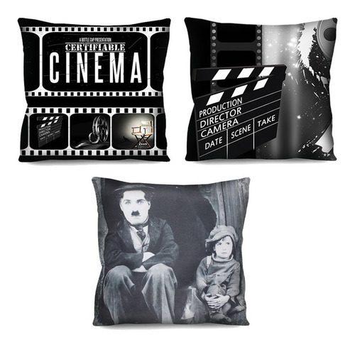 3 Capa De Almofada Para Sofá Cinema Charles Chaplin 42cm R1