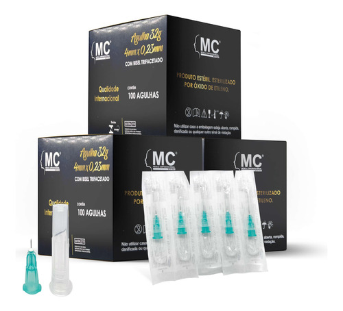 Microagulha De Lebel Toxina 4mm 0,23mm 32g Medical Kit 300un