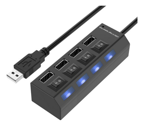 Hub Usb 2.0 De 4 Puertos Con Switch Independiente Pc/ Laptop