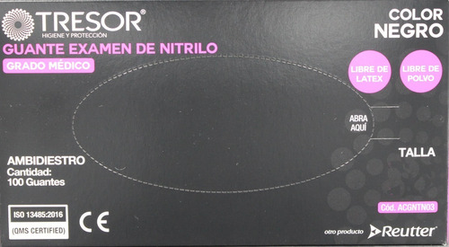 Imagen 1 de 5 de Guante Nitrilo Color Negro Tresor, Talla Xl Caja X 100 Unds.