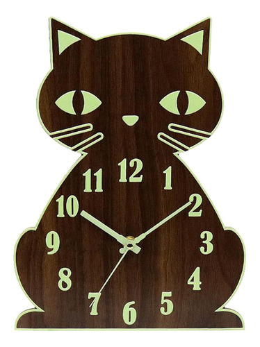 Reloj De Pared De Gato Luminoso Números De Luz De Noche
