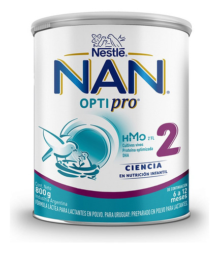 Leche de fórmula en polvo sin TACC Nestlé Nan Optipro 2 sabor neutro en lata de 1 de 800g - 6  a 12 meses