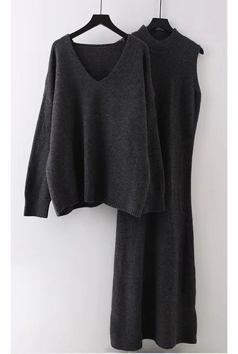 Vestido De Punto Para Mujer, Traje De Dos Piezas Elegante De