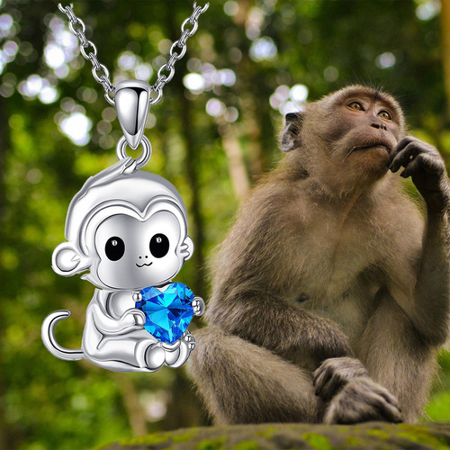 Jerwli Macaco Colar 925 Prata Esterlina Macaco Pingente Joia