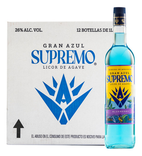Caja Licor De Agave Gran Azul Supremo Blueberry 1000 Ml