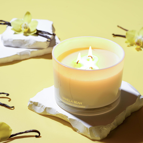 Velas De Soja De Vainilla De Lujo, Vela Grande De 3 Mechas D