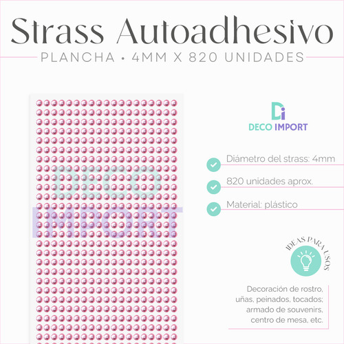 Strass Autoadhesivo 4mm Por Plancha De 820 Unidades!